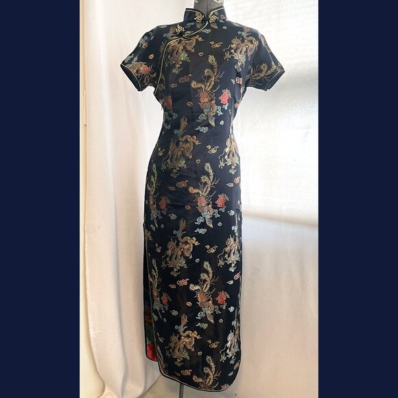 Vintage Other - Vintage black qipao dress with dragon and rooster print